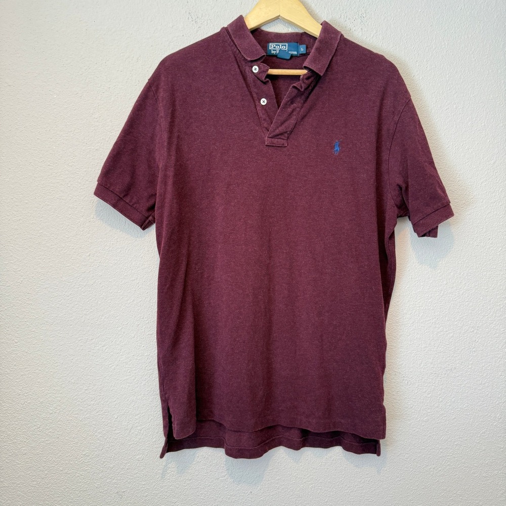 Polo Ralph Lauren Mens Short Sleeve Polo Shirt Burgundy Maroon Large Blue Pony